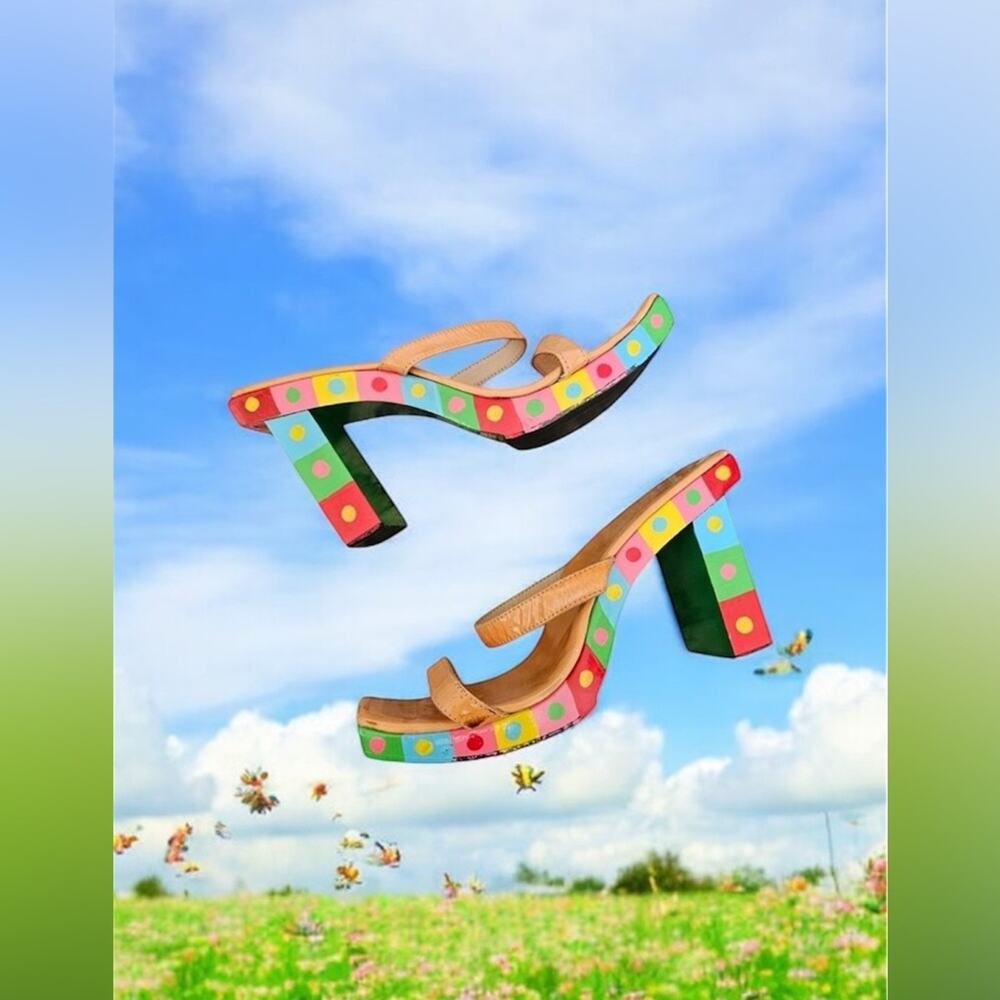 FENDI 90s Colorful rainbow Women's Block Heel Sandals 8.5 - Picture 7 of 12